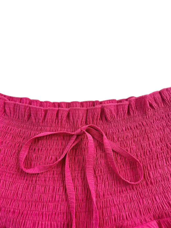 Women's Plain Shirred Frill Trim Tie Front Wide Leg Shorts, Casual High Waist Ruffle Hem Shorts for Summer, Ladies Bottoms for Daily Wear 5