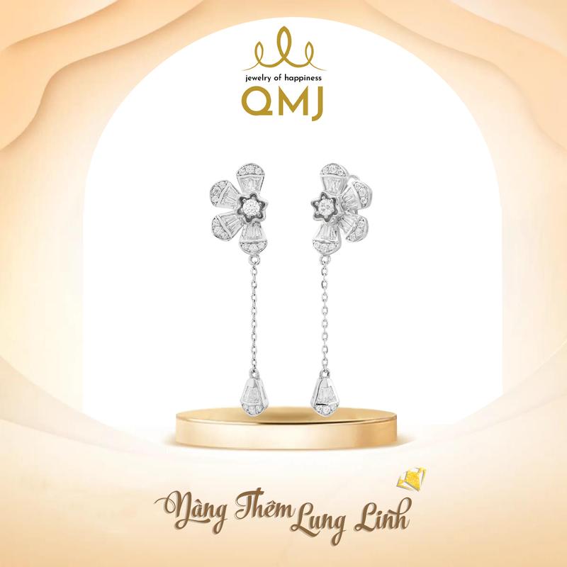 QMJ STORE - BÔNG TAI BẠC NỮ HOA MAI dáng dài bạc 925 cao cấp nạm đá Thụy Sĩ - hoa tai chốt đẩy thời trang phụ kiện trang sức