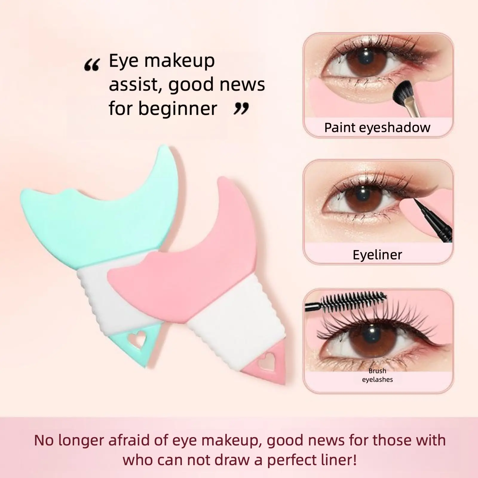 Heart-Shaped Multi-Functional Eyeliner Aid Eyeshadow Brush Lower Mascara Crescent Shield Tool COD