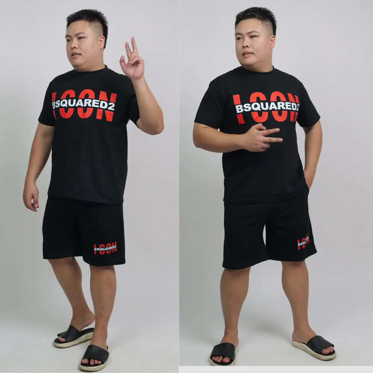 Set bộ áo và quần, in chữ đỏ nam nữ có size đến 150kg BSCOUTURE