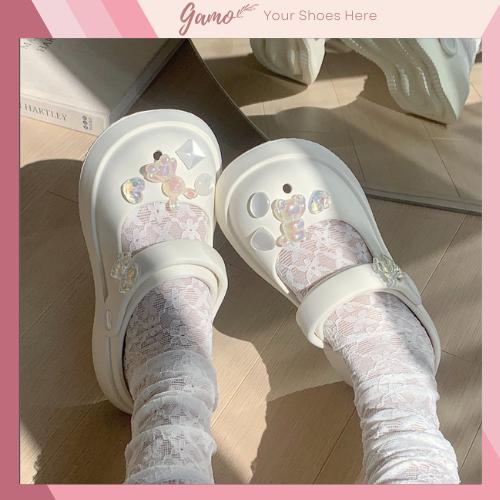 Dép sục nữ đế cao 5cm XIXITIAO charm bling gấu thỏ trong kiểu sandal quai hậu Gamo CS-85
