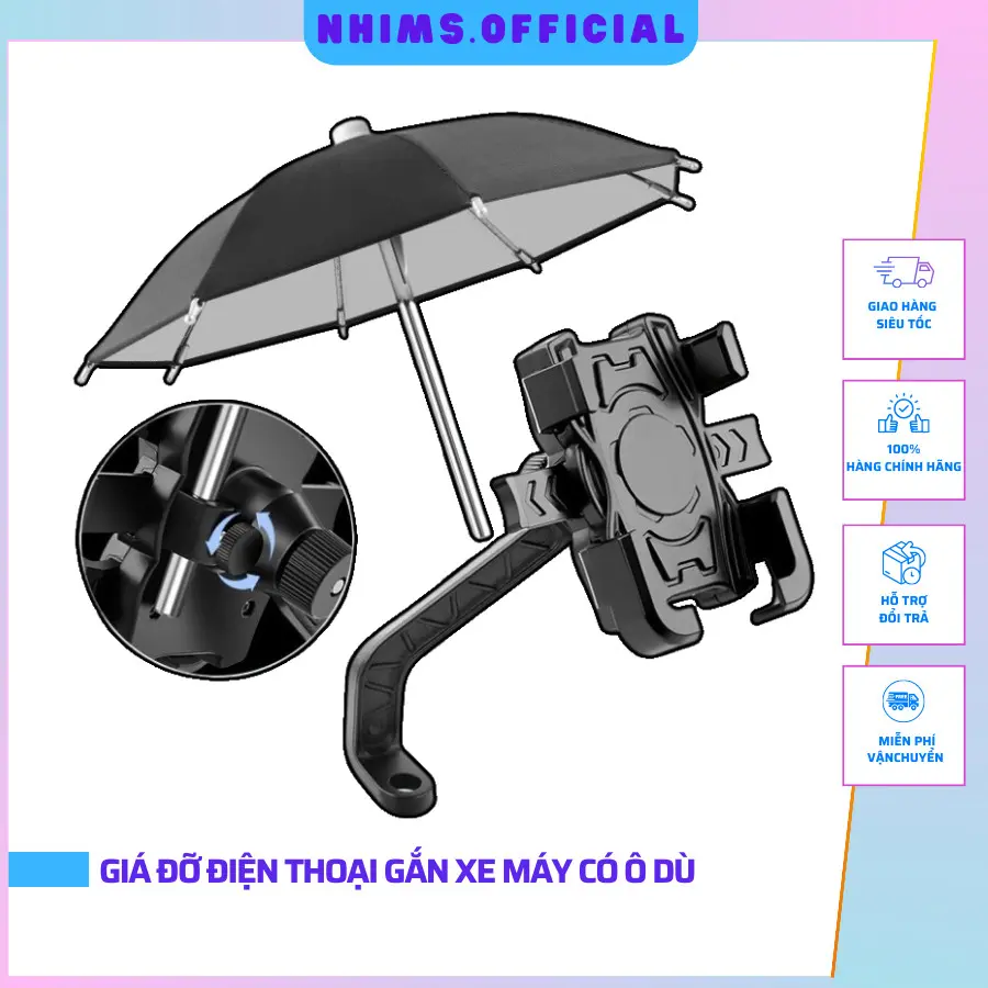 Giá Đỡ Điện Thoại Grab Gắn Xe Máy có ô dù che mưa che nắng
