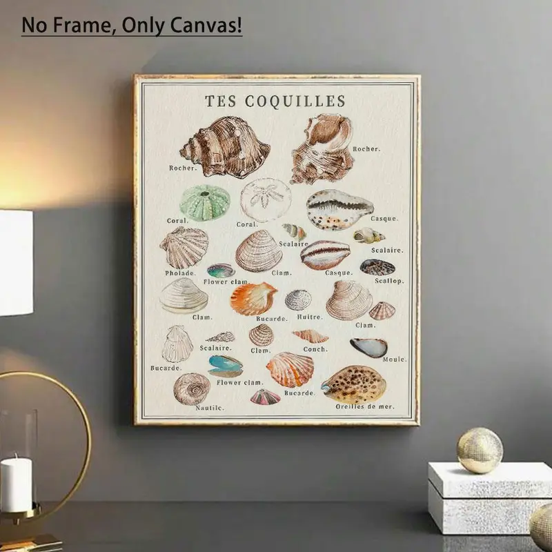Sea Shell Pattern Unframed Painting, 1 Count Modern Fashion Style Wall Art, Wall Decor for Home Living Room Bedroom Office School 2