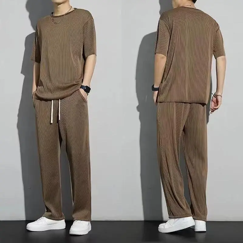 Ss24 mens outfit shirts set men's suit pants, short sleeve, round neck, solid color, half sleeve, thin and loose, comfortable and breathable, wrap-around design, perfect for sports and leisure, simple and comfortable style, suitable for shuttle, handsome