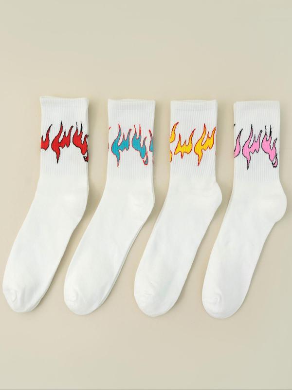 Men's Flame Print Crew Socks, Casual Comfy Breathable Socks, Multipack Socks for All Seasons 0