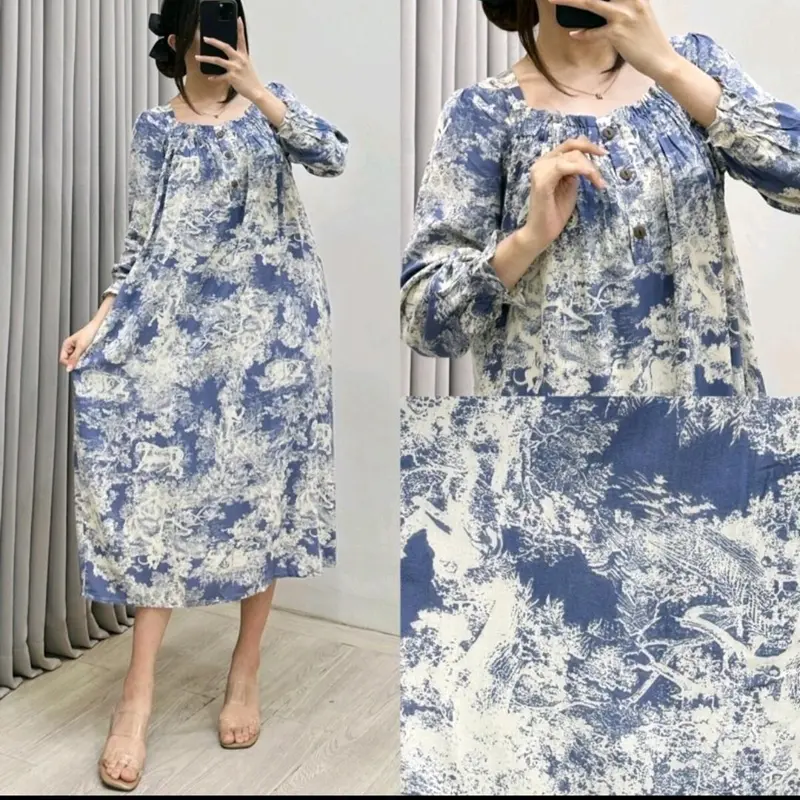 Dress wanita kekinian FURLA HOME DRESS midi katun rayon viscouse bumil busui friendly edisi lebaran Nyaman Motif 7