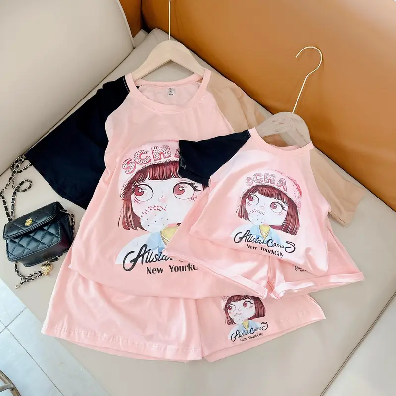 [ Quynhanhshop] ( 9kg-70kg) bộ áo phối quần mẹ và bé gái SCHA mẹ con , chất liệu cotton 4c mùa hè mặc cực mát 2024 4