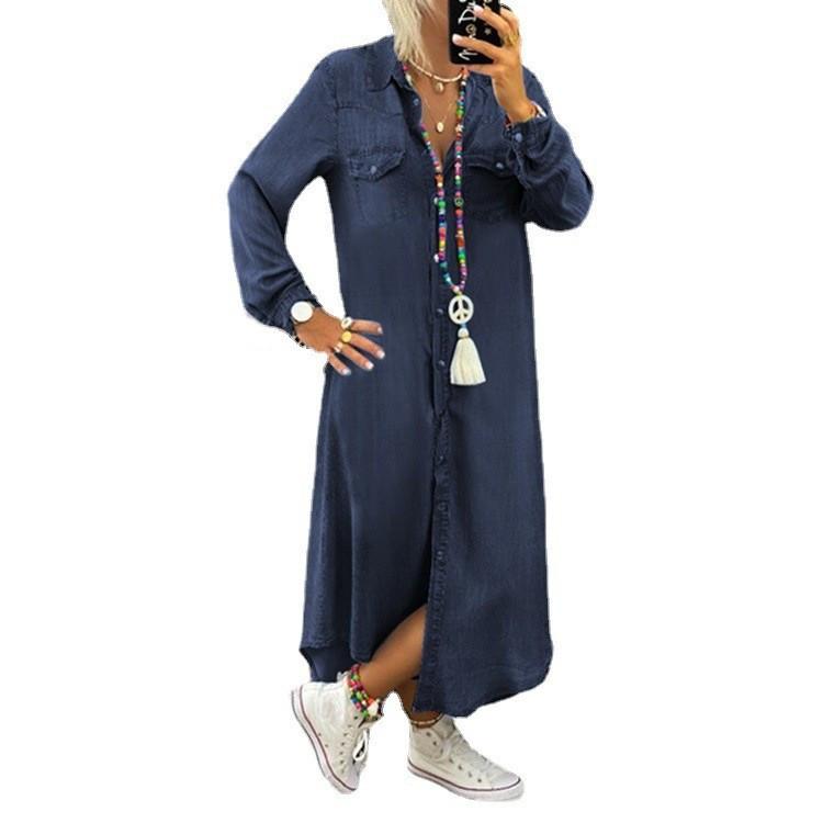 Product Introduction of 2024wish Popular Denim Long Skirts New Blouse Collar Denim Casual Skirt Dress 8