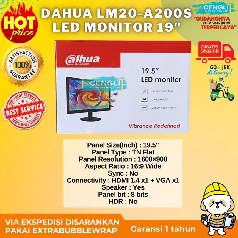 MONITOR DAHUA LED 19.5" DHI-LM20-A200S HDMI VGA SPEAKER 1