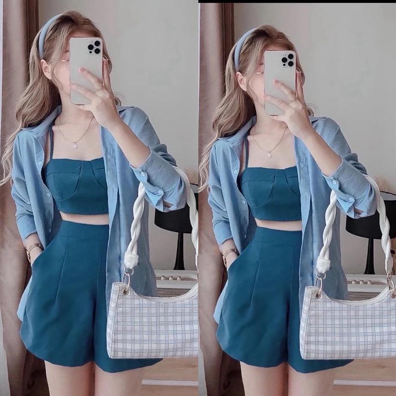  Thời Trang Bigsize HCM - Set Bộ Đùi có Áo Khoác Sơ Mi Đi Chơi Đi Biển Hot Hit Diện Hè Có Bigsize Xinh Xắn Giá Rẻ 40-95kg - 2219 