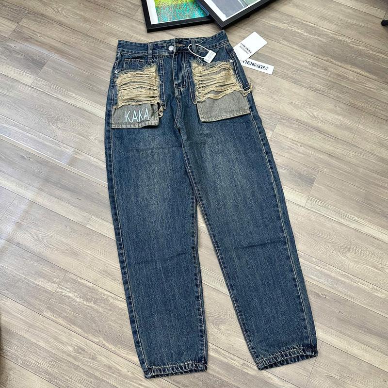 (Bigsize 75kg) Quần Baggy Jean Nữ Lộ Túi Thêu KaKa-Có Túi Rách Cào Denim Women 7