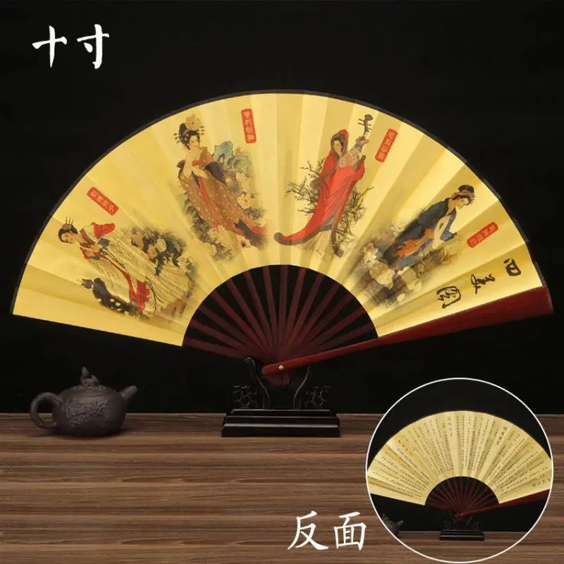 Quạt Gấp Phong Cách Cổ Xưa, Vẽ Mực, Phong Cách Trung Quốc, Vũ Trường, Khiêu Vũ, Độc Đoán, Lụa Thô, Di Động Decor 7