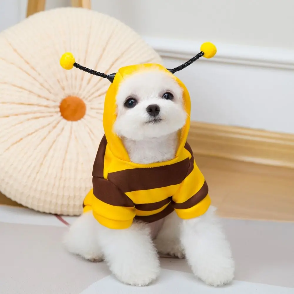 Chihuahua Warm Bee Pet Dog Hoodies Soft Pullovers Cat Sweaters Puppy Costume Yellow Pet Clothes Small Medium Dog
