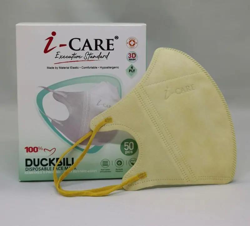 Masker ICARE Duckbill EMBOS Earloop 4ply PREMIUM QUALITY BOX 50pcs / POUCH 25pcs Waterproof Duckbill Icare 4