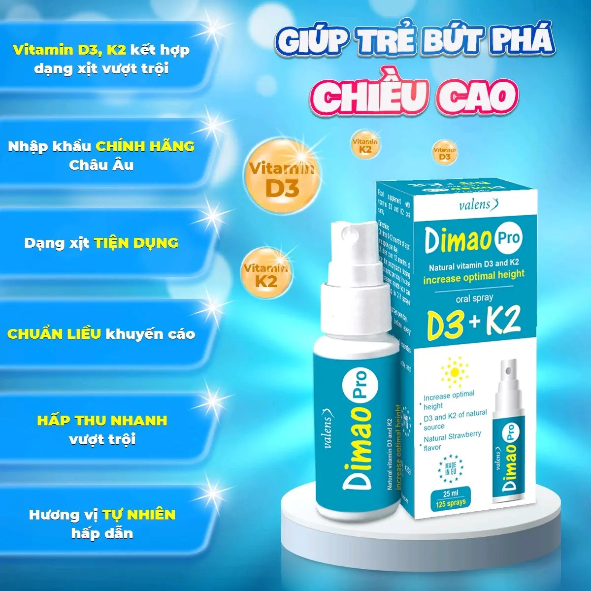 VITAMIN D3K2 DẠNG XỊT DIMAO PRO
