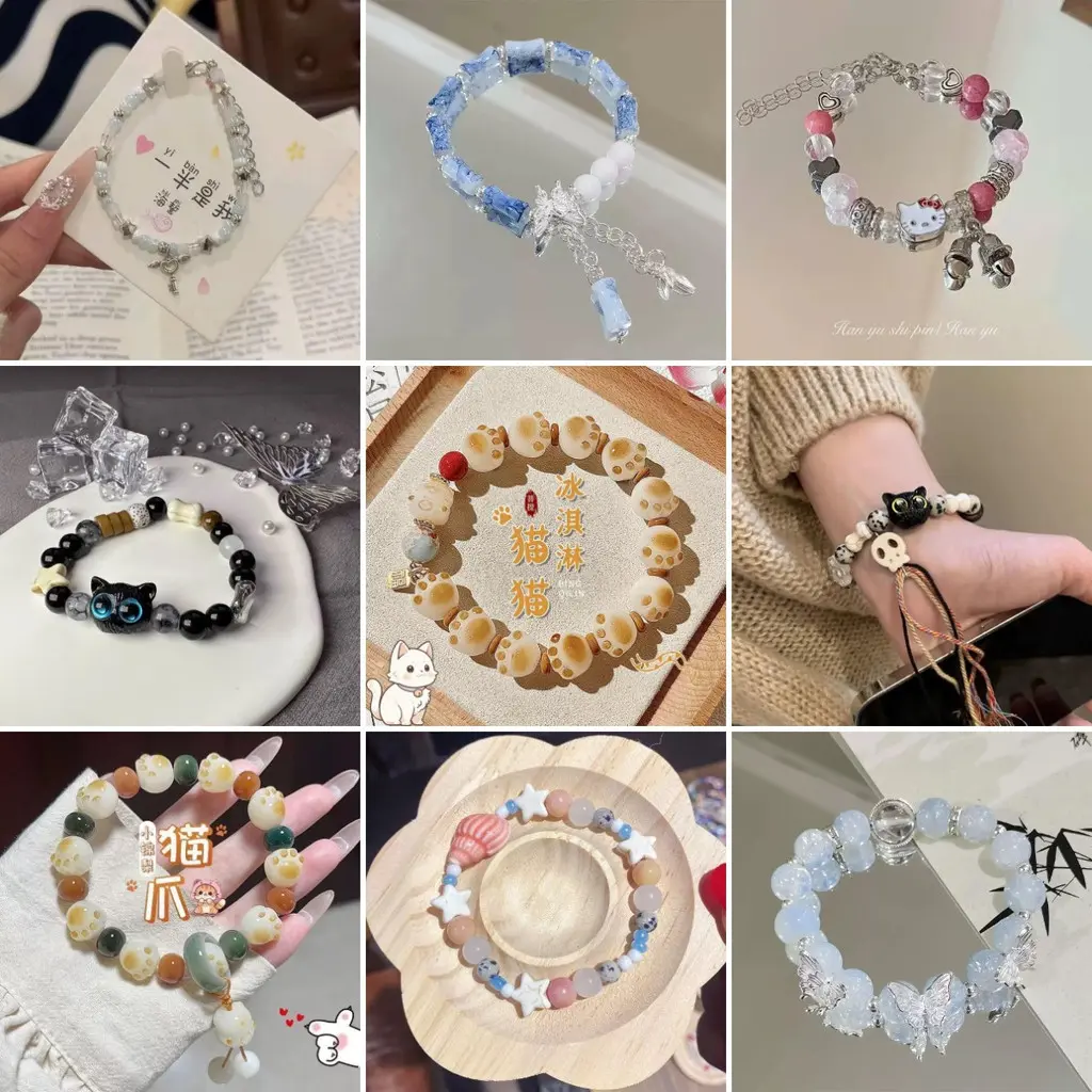 Gelang Tangan Wanita Warna Pink Alami dengan Motif Kupu-Kupu Kaca, Manis & Unik - Cocok untuk Sahabat