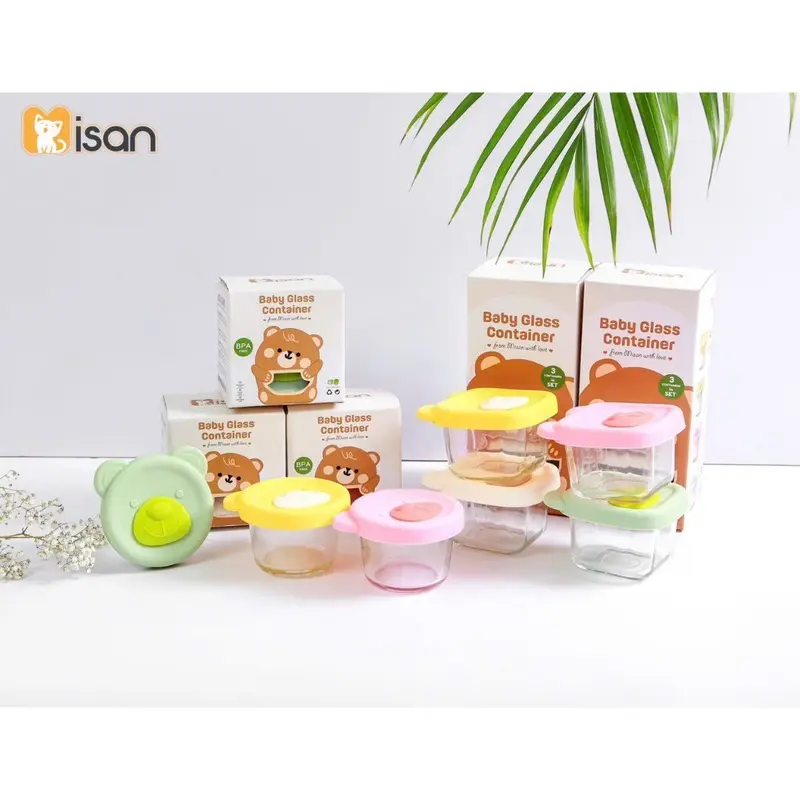 Hộp thuỷ tinh trữ đồ ăn dặm Misan size to 180ml chia vạch cho bé Kem chen  dam cốc  nấu 2