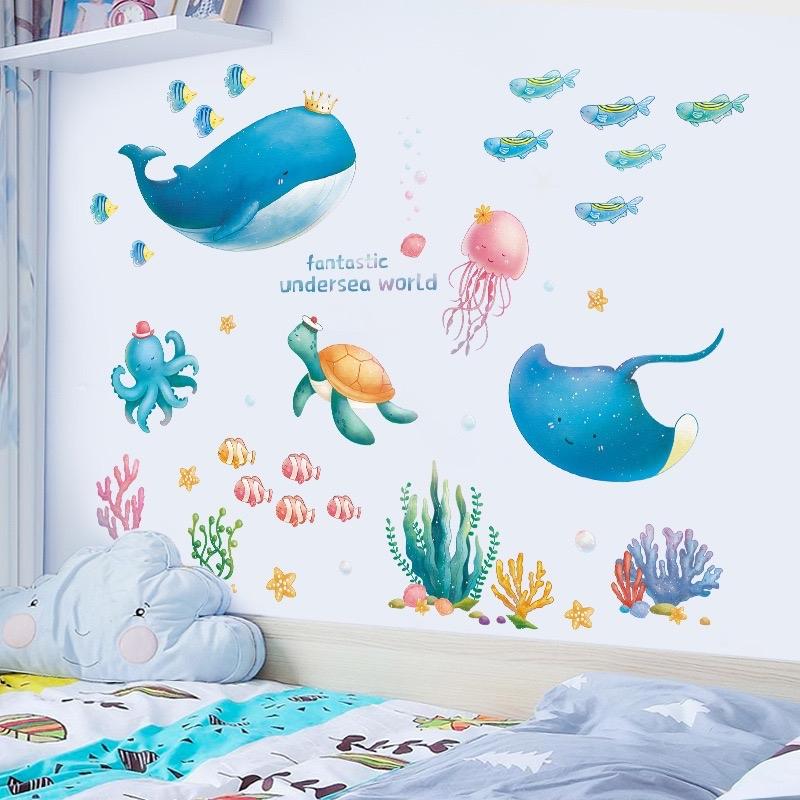 Decal dan tường mẫu cá đại dương idako 3d sticker