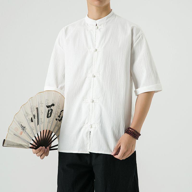 Product Introduction of Men's Shirt, Tang Suit Shirt, Chinese Style, Tai Chi Clothing, Kung Fu Clothing, Linen Thin Stand Collar Buttoned Zhongshan Suit Menswear Top chinese man red shirt chinese fashion outfit Lingerie Beige 18