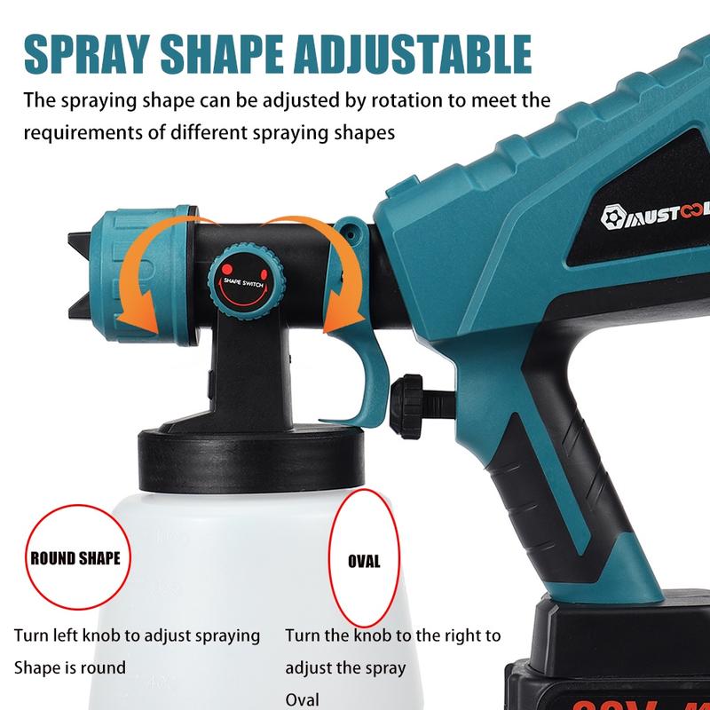 Product Introduction of 1500W 88VF 1000ml Electric Spray Guns 3 Nozzle Size Household Electric Paint Sprayer Flow Control Airbrush For 18V Battery 54