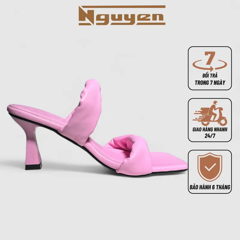 (Chân dày tăng size) Giày nữ cao gót 7p phối 2 quai ngang thời trang với chất liệu da và denim sang trọng Nguyễn Gia N168 5