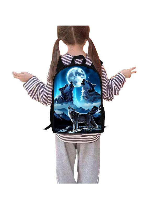 Wolf Pattern Backpack & Lunch Bag & Pencil Case Set, Casual Versatile Backpack Set for Women & Men, Trendy All-match Bag Set for Daily Use 8