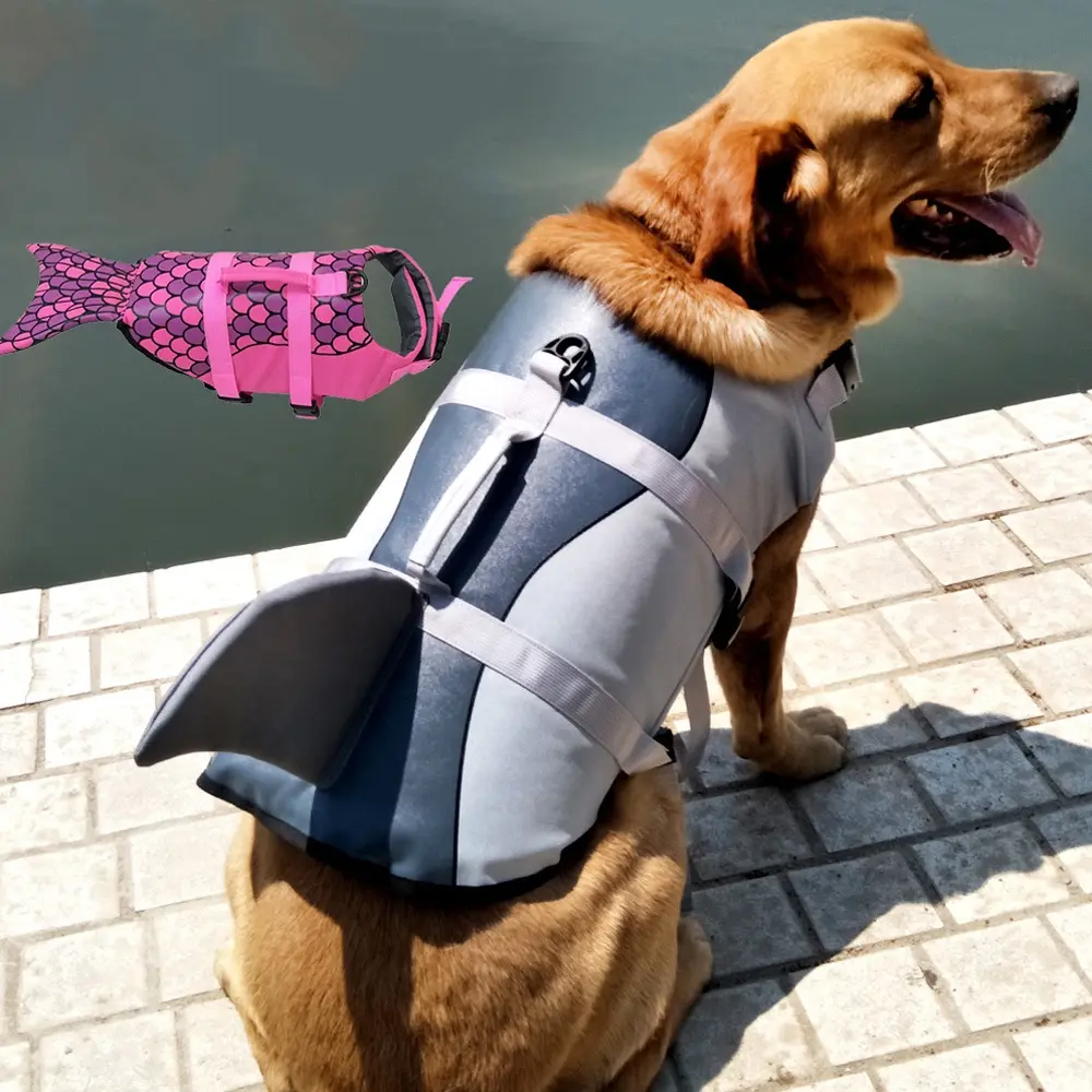 Pet Dog Life Vest Summer Shark Mermaid Pet Life Jacket Dog Clothes Harness Dogs Swimwear Pets Swimming Suit Funny Cute Dog Costu