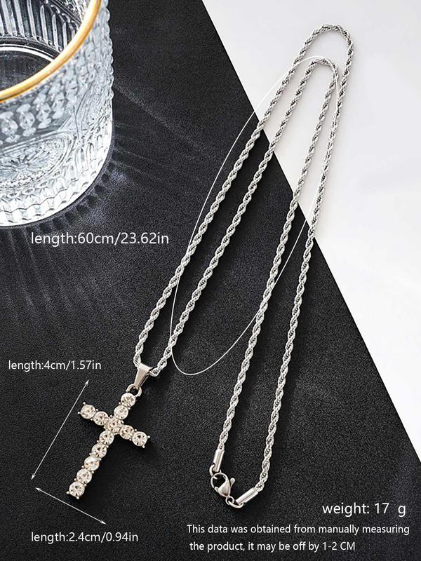 Trendy Rhinestone Cross Pendant Necklace for Men, Zinc Alloy Matching Necklace Jewelry for Party, Classic Fashion Accessories for Daily Wear 1