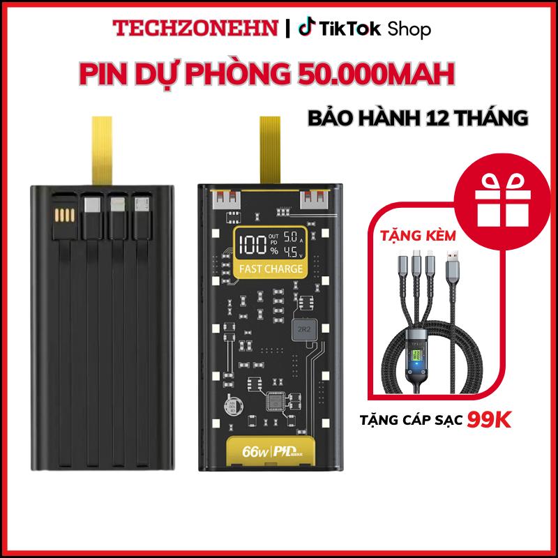 Sạc Pin Dự Phòng 50.000mah Tặng cáp 4 in 1 Sạc Nhanh PD22.5W Tích Hợp 4 Dây Sạc - Đèn Led Chiếu Sáng SP01 Titan sạc  dự 100w
