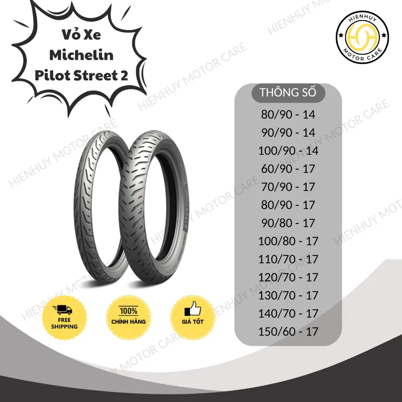 Vỏ lốp xe máy MICHELIN Pilot Street 2 không ruột nhiều kích thước 60 70 80 90 100 110 120 130 140 150 14 17 dành cho xe số, xe côn tay, xe tay ga - Phụ Tùng Phụ Kiện 1