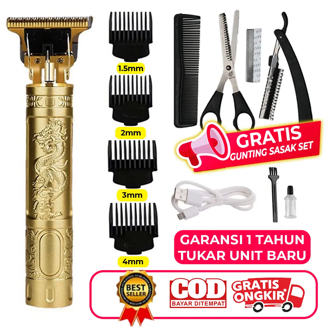 Alat Cukur Rambut Electric Tanpa Kabel Profesional Hair Clipper Metal Vintage Portable 3 In 1 Pencukur Rambut Multifungsi BONUS SET SASAK RAMBUT