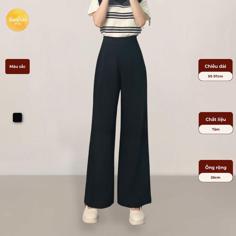 Quần ống rộng nữ lưng cao vải culottes khoá sườn dáng suông dài chất dày màu đen be OriPant - Sunstore Women