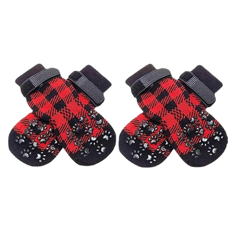 Product Introduction of 4Pcs Winter Warm Dog Socks Adjustable Anti Slip Skid Pet Shoes Socks Soft Breathable Paw Protector for Small Puppy Cat Dogs 9