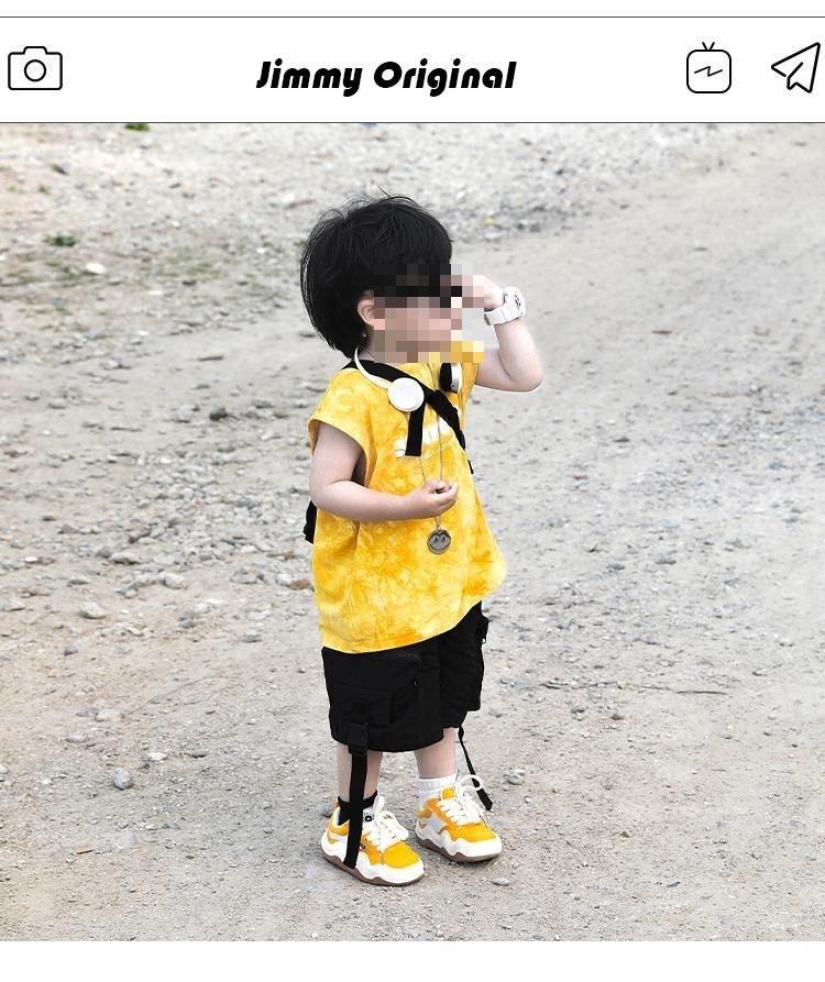 Product Introduction of Children's Clothing 2025 Summer New Korean Style Kids Baby Yellow Tie-Dye Cotton Sleeveless Top and Pants Stylish Two-Piece Set 1