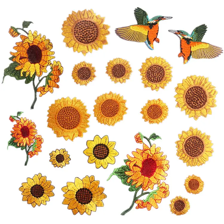 Xiao Tian Sunflower Flower Embroidered Cloth Stickers DIY Clothes Little Daisy Embroidered Zhang Zi SUNFLOWER Decorative Punk Letter Iron On Patches On Clothing Skull Ghost On Clothes Jacket DIY