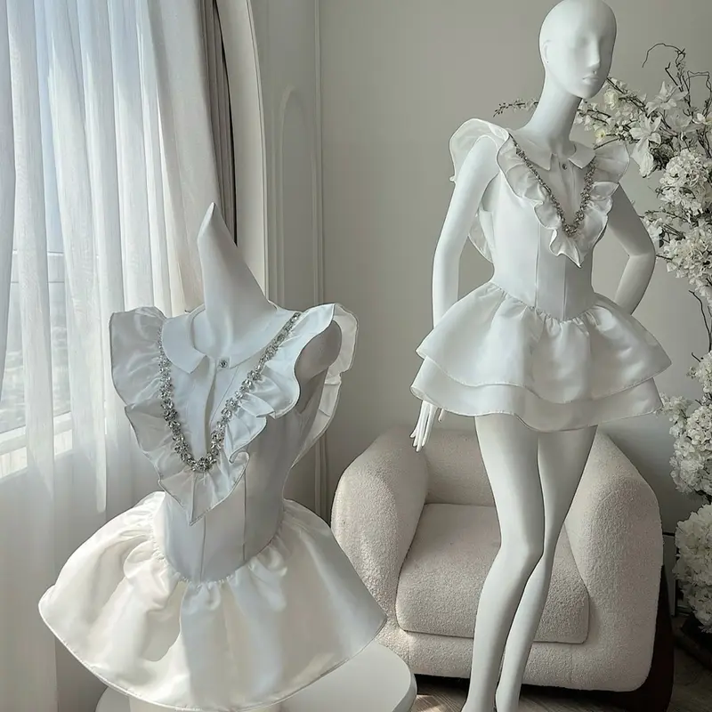 Đầm cườm cổ bèo V tùng 2 tầng Women váy  chỉ giặt tay đính đá nơ tiệc 3