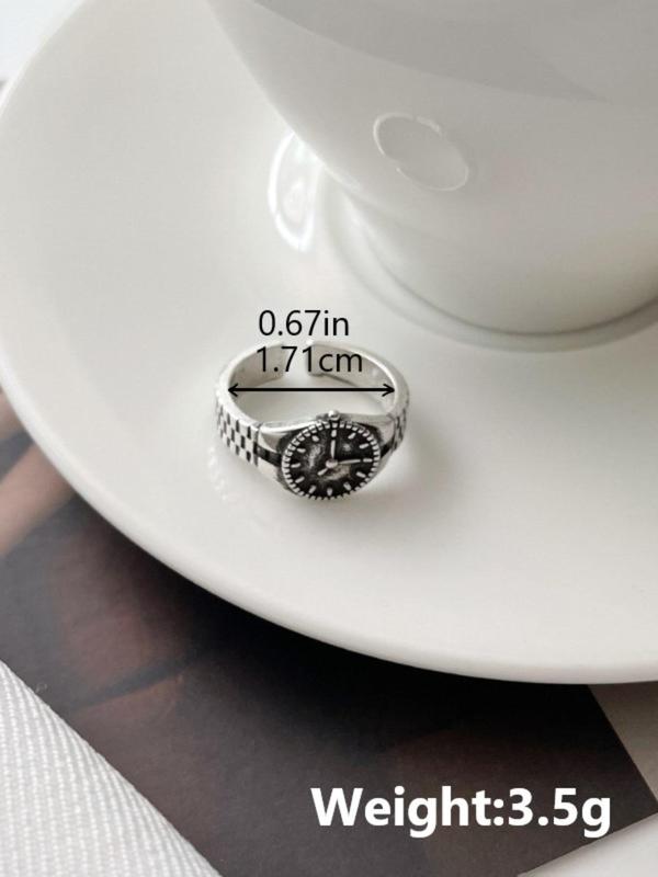Vintage Style Clock Design Round Dial Ring for Women,  Hip-hop Fashion Metal Jewelry for Party, Daily Clothing Decor, Trendy All-match & Exquisite Jewelry for Birthday Gift 1