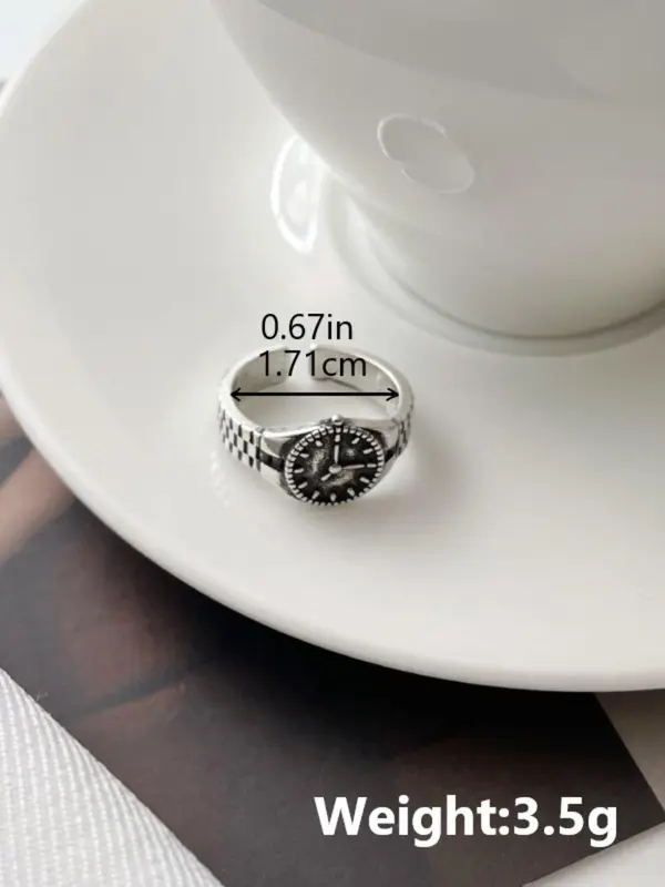 Vintage Style Clock Design Round Dial Ring for Women,  Hip-hop Fashion Metal Jewelry for Party, Daily Clothing Decor, Trendy All-match & Exquisite Jewelry for Birthday Gift 1