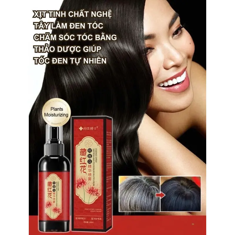 Xịt Dưỡng Tóc Đen Nghệ Tây Nội Địa Trung- Đánh Bay Tóc Bạc, Cải Thiện Tóc Khô Sơúp Tóc Đen Suôn Mượt 100ml 0
