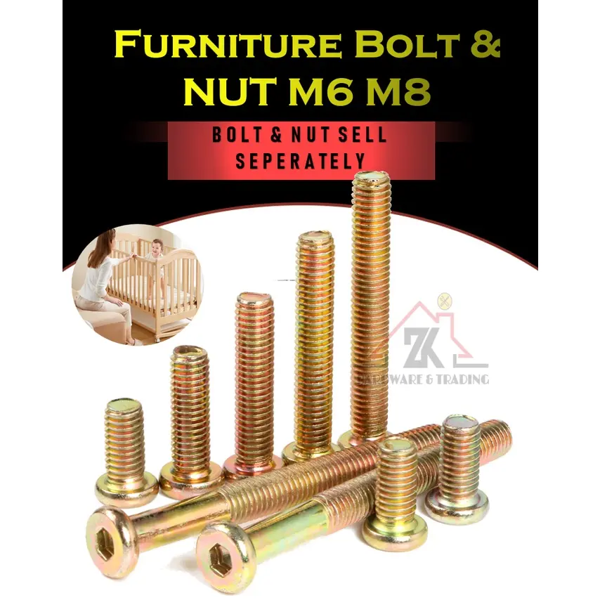 [BOLT NUT SEPERATELY] Furniture Screw Allen Hex Key Bolt Nut Barrel Nut Skru Katil Kerusi Screw Meja BedFrame Skru
