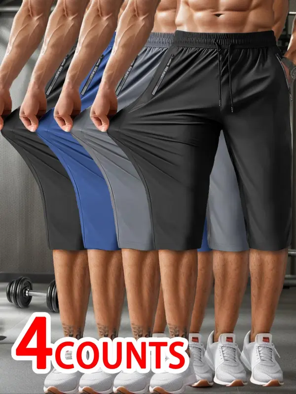 Men's Solid Drawstring Waist Capris Pants, Casual Regular Fit Pocket Track Capris Pants for Summer, Men's Bottoms for Daily Wear, Shorts for Men, Shorts for Summer 7