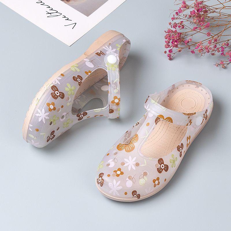  Dép chống trượt dép nhựa dẻo đế xuồng đục lỗ đi mưa đi biển cao 4cm mẫu 2024 Nữ DéP GiàY Shoes Hoa 