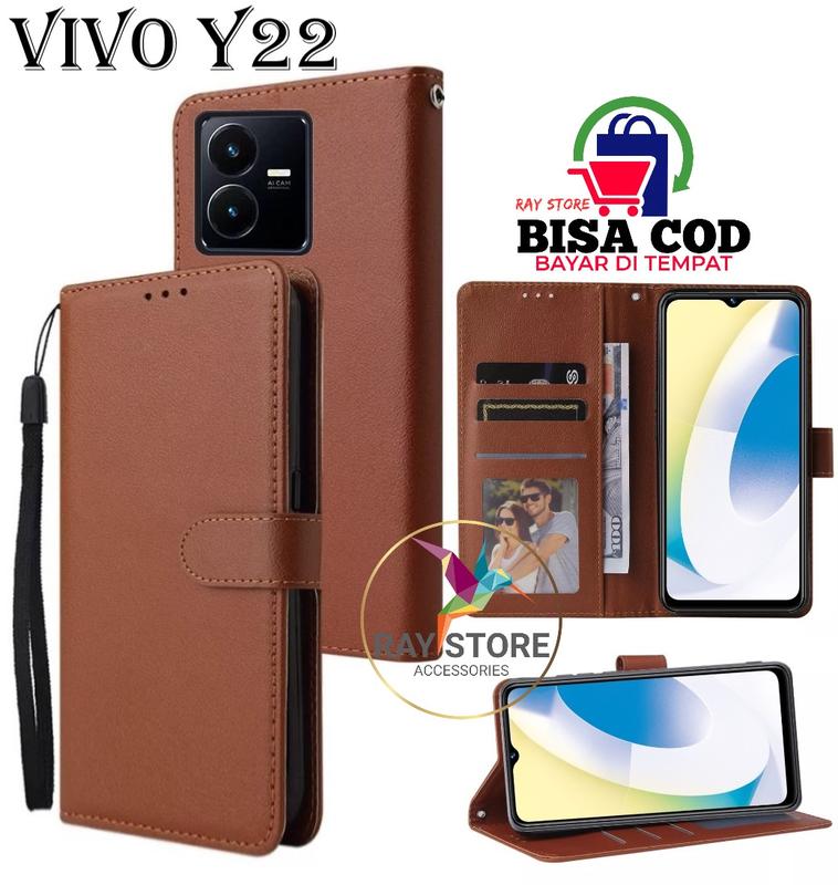 VIVO Y22 FLIP LEATHER CASE PREMIUM-FLIP WALLET CASE KULIT UNTUK VIVO Y22- CASING DOMPET-FLIP COVER LEATHER-SARUNG BUKU HP 2