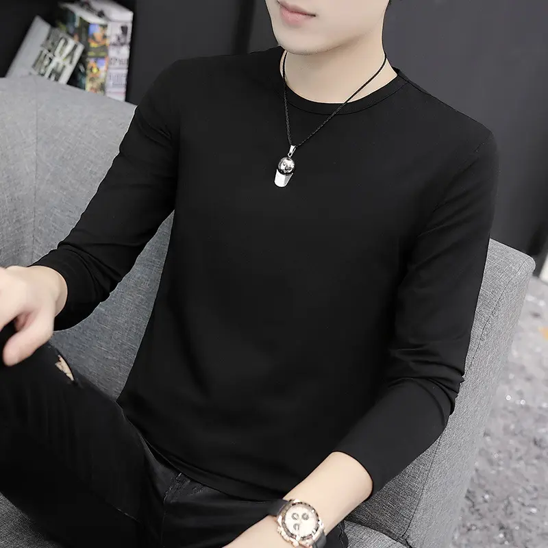 Áo Thun Dài Tay, Hợp Xu hướng Và Thường Ngày, Dành Cho Nam Giới, Cổ Tròn, Mỏng Và Mỏng, Thích Hợp Làm Lớp Nền, Có Thể Mặc Bên Trong, Màu Trơn Áo Lót