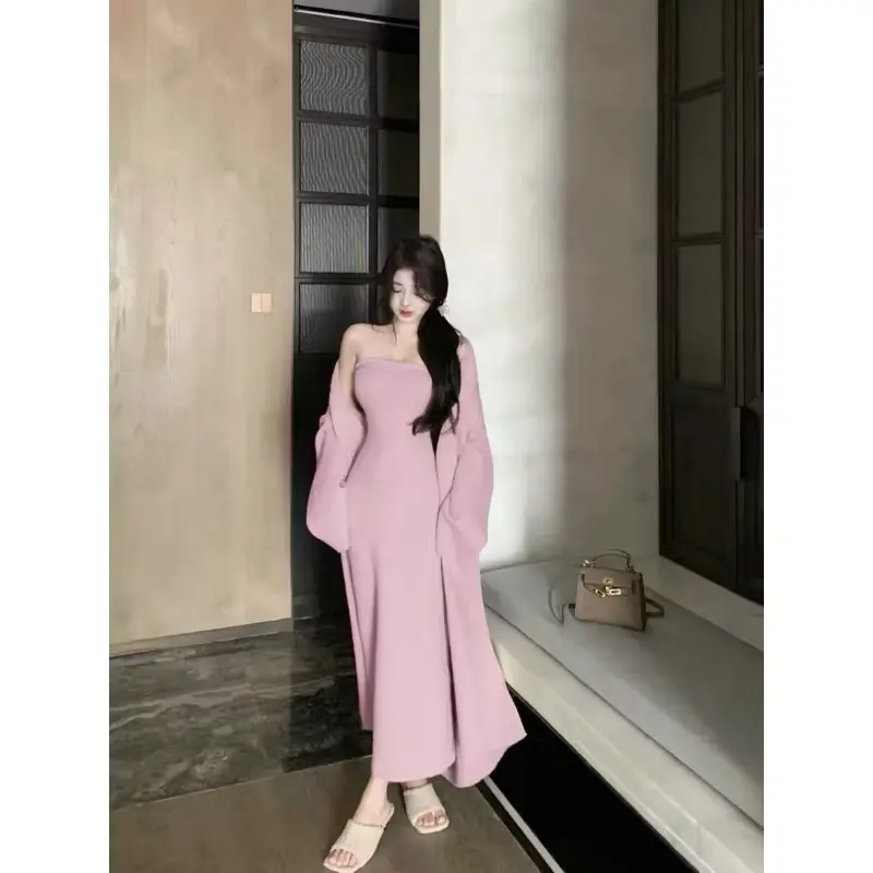 Sẵn Set Len Hồng Dáng Dài, Dáng Ống Đứng Dệt Kim Tôn Dáng Phong Cách Thời Trang Dành Cho Nữ trễ