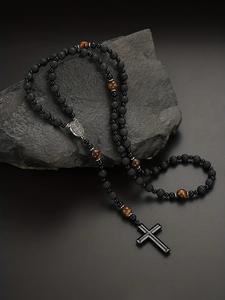 Collar de cuentas con dije de cruz para hombre, Collar con colgante de estilo boho para fiestas, Decoración de uso diario, Bisutería vintage moderna y que combina con todo para regalo de cumpleaños