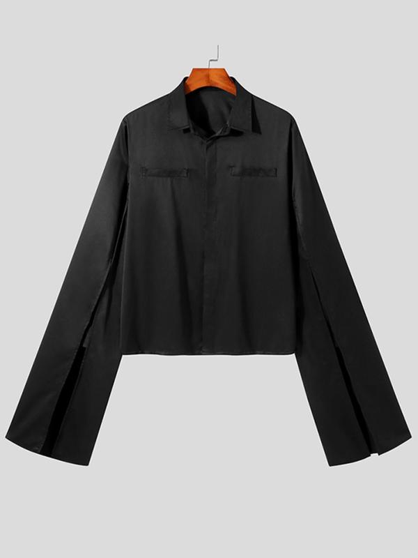 Men's Button Front Cloak Sleeve Shirt, Loose Casual Split Detail Extra-long Sleeve Top, Fashion Men's Clothes for Daily Wear 4