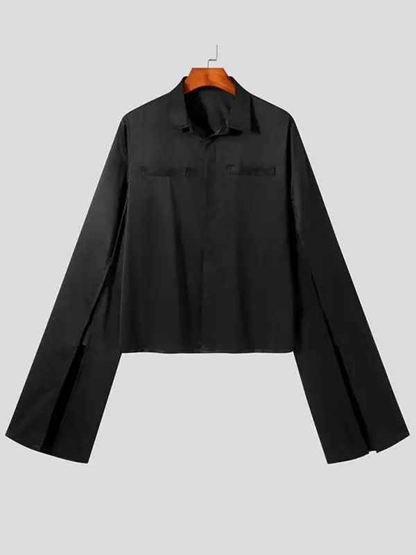Men's Button Front Cloak Sleeve Shirt, Loose Casual Split Detail Extra-long Sleeve Top, Fashion Men's Clothes for Daily Wear 4