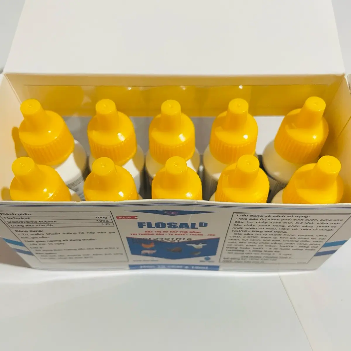 [ SALE ] 10lọ FLOSAL đặc trị khò khè, sổ mũi, thương hàn, tựu huyết trùng, sưng phù đầu, CRD, trên gà vịt, gà chọi, gà đá ( dạng lỏng ) uống trực tiếp