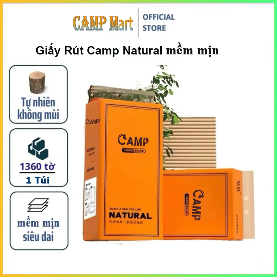 COMBO 12 BỊCH Giấy Rút Treo Tường CAMP Natural 1 Bịch 1360 Tờ - Tặng Móc Treo
